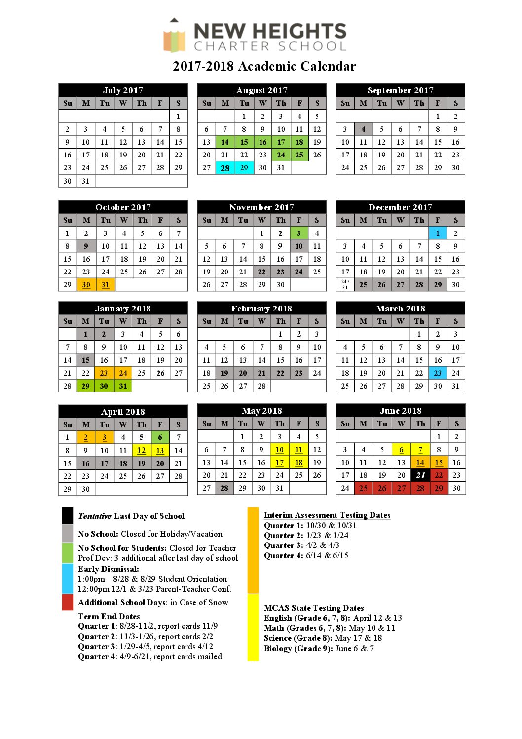 Academic Calendar - New Heights Charter School Academic Calendar - New Heights Charter School
