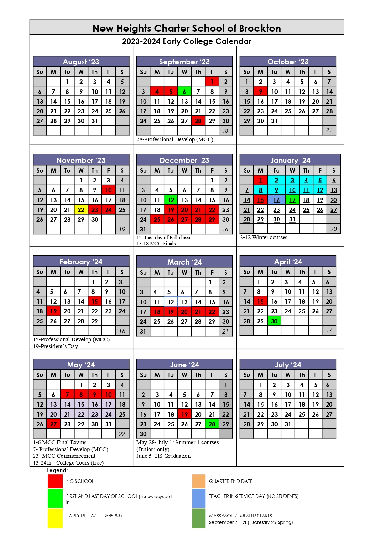 NHCSB School Calendar New Heights Charter School